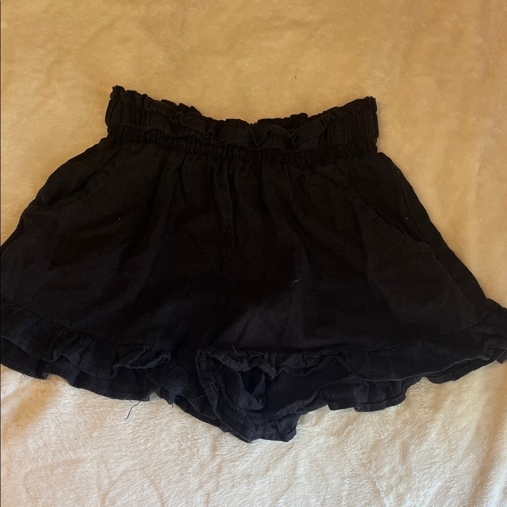 Vanilla Star Women's High Waist Black Ruffle Shorts